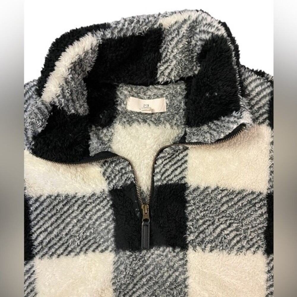 THREAD + SUPPLY Sherpa Pullover Black & White Buffalo Plaid Size Large EUC - Picture 2 of 6